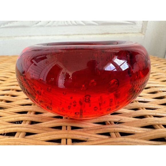 Vintage MCM Red Art Glass Votive Candle Holder Bullicante Bubbles - Picture 8 of 11